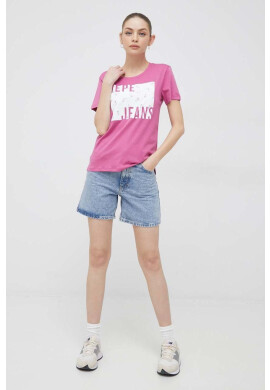 Pepe Jeans Памучна тениска Lucie в розово - Pepit.bg