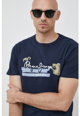 Pepe Jeans Памучна тениска Rafa в тъмносиньо с принт - Pepit.bg