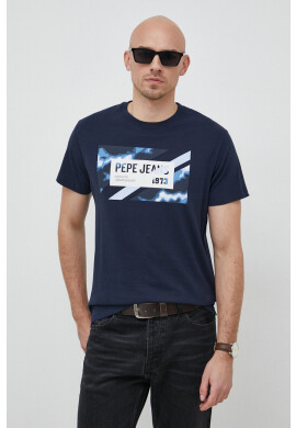 Pepe Jeans Памучна тениска Rederick в тъмносиньо с принт - Pepit.bg