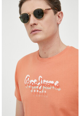 Pepe Jeans Памучна тениска Richme в оранжево с принт - Pepit.bg