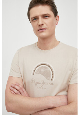 Pepe Jeans Памучна тениска Richmond в бежово с принт - Pepit.bg