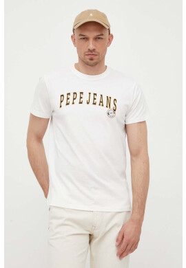 Pepe Jeans Памучна тениска Ronell в бяло с принт - Pepit.bg