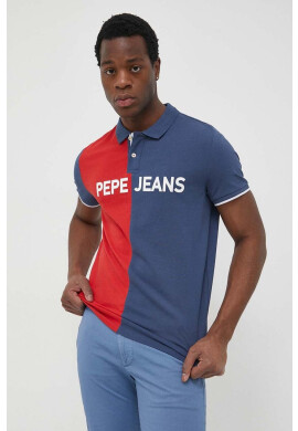 Pepe Jeans Памучна тениска с яка Jan с принт - Pepit.bg