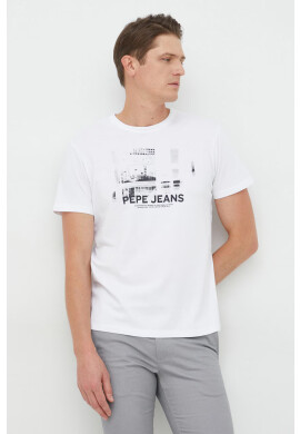 Pepe Jeans Памучна тениска Seraph в бяло с принт - Pepit.bg