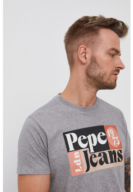 Pepe Jeans Памучна тениска Wells в сиво с принт - Pepit.bg