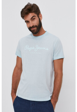 Pepe Jeans Памучна тениска West Sir в тюркоазено с принт - Pepit.bg