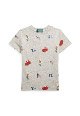 Polo Ralph Lauren Детска памучна тениска в сиво с десен - Pepit.bg