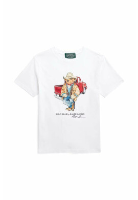 Polo Ralph Lauren Детска памучна тениска в бежово с принт - Pepit.bg
