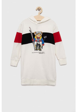 Polo Ralph Lauren Детска рокля в бяло среднодълъг модел с уголемена кройка - Pepit.bg