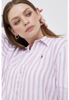 Polo Ralph Lauren Ленена риза в розово със свободна кройка с класическа яка - Pepit.bg
