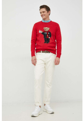 Polo Ralph Lauren Пуловер с лен мъжки в червено от лека материя - Pepit.bg