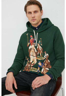 Polo Ralph Lauren Суичър в зелено с качулка с принт - Pepit.bg