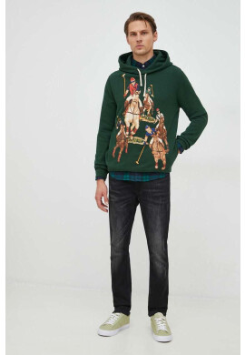 Polo Ralph Lauren Суичър в зелено с качулка с принт - Pepit.bg