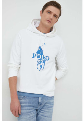Polo Ralph Lauren Суичър в бяло с качулка с принт - Pepit.bg