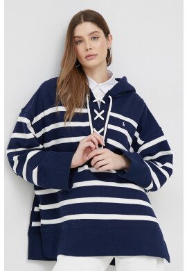 Polo Ralph Lauren Суичър в тъмносиньо с качулка с десен - Pepit.bg