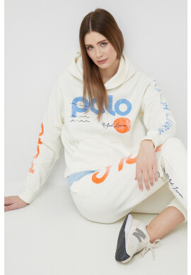 Polo Ralph Lauren Суичър в бежово с качулка с десен - Pepit.bg