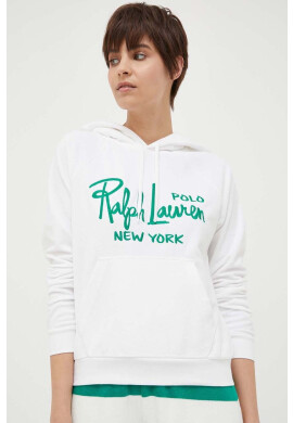 Polo Ralph Lauren Суичър в бяло с качулка с десен - Pepit.bg