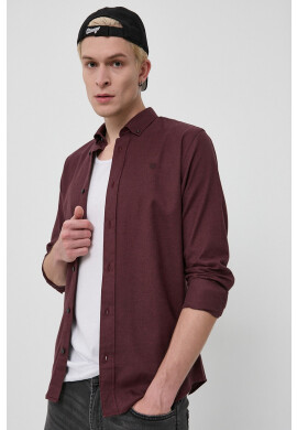 Premium by Jack&Jones Памучна риза мъжка в кафяво с кройка по тялото с яка с копче - Pepit.bg