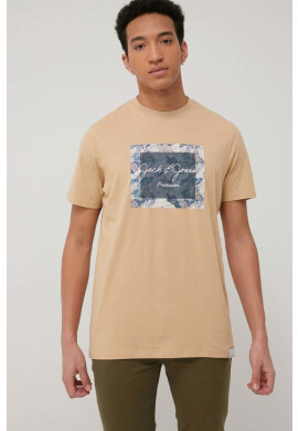 Premium by Jack&Jones Памучна тениска в бежово с принт - Pepit.bg