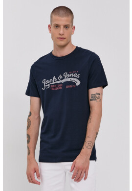 Premium by Jack&Jones Памучна тениска в тъмносиньо с принт - Pepit.bg