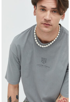 Premium by Jack&Jones Памучна тениска в сиво с принт - Pepit.bg