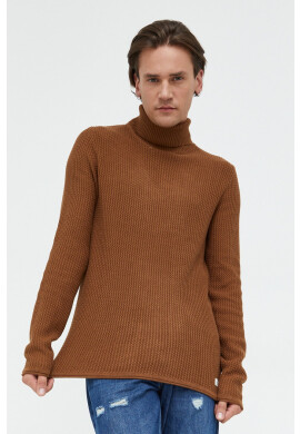 Premium by Jack&Jones Пуловер мъжки в кафяво от лека материя с поло - Pepit.bg