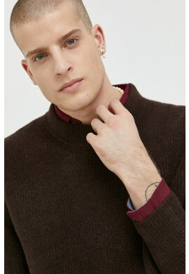 Premium by Jack&Jones Пуловер с вълна Raley мъжки в кафяво с ниско поло - Pepit.bg