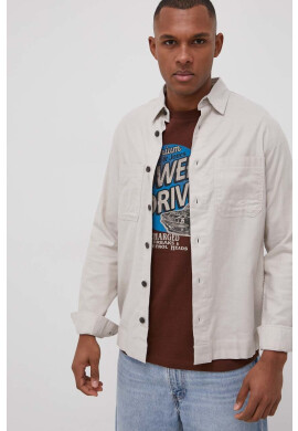 Premium by Jack&Jones Риза мъжка в бежово със стандартна кройка с класическа яка - Pepit.bg