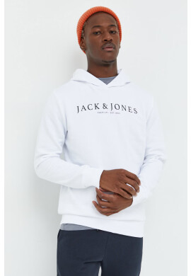 Premium by Jack&Jones Суичър в бяло с качулка с десен - Pepit.bg