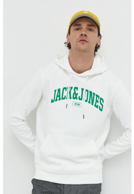 Premium by Jack&Jones Суичър в бяло с качулка с принт - Pepit.bg