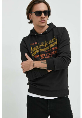 Premium by Jack&Jones Суичър в черно с качулка с принт - Pepit.bg