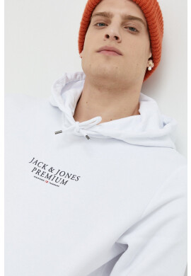 Premium by Jack&Jones Суичър Archie в бяло с качулка с принт - Pepit.bg