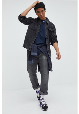 Produkt by Jack & Jones Пуловер мъжки в тъмносиньо от лека материя - Pepit.bg
