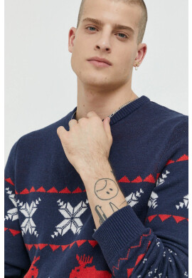 Produkt by Jack & Jones Пуловер мъжки в тъмносиньо от лека материя - Pepit.bg