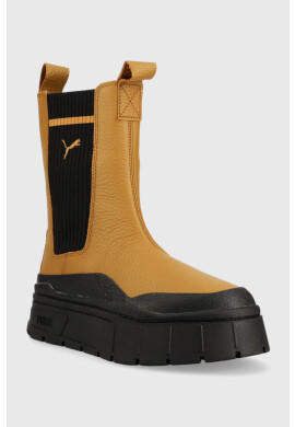 Puma Кожени боти челси Mayze Stack Chelsea Casual Wns в кафяво с платформа - Pepit.bg