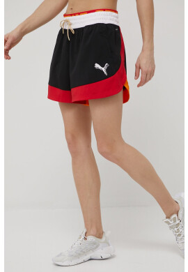 Puma Къси панталони Title Nine 532503 дамски в червено с десен с висока талия - Pepit.bg