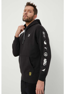 Puma Памучен суичър X STAPLE в черно с качулка с принт - Pepit.bg