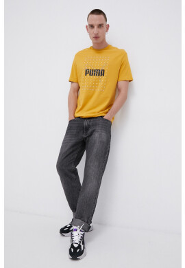 Puma Памучна тениска в жълто с принт - Pepit.bg