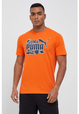 Puma Памучна тениска в оранжево с принт - Pepit.bg