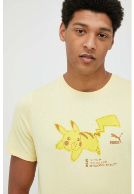 Puma Памучна тениска X POKEMON в жълто с принт - Pepit.bg