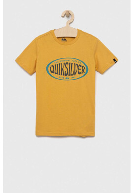 Quiksilver Детска памучна тениска в жълто с принт - Pepit.bg
