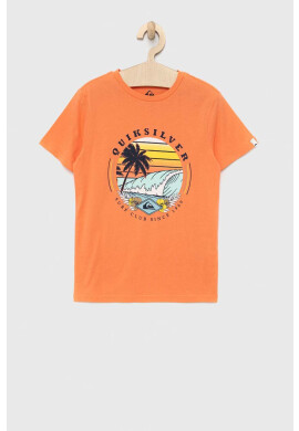 Quiksilver Детска памучна тениска в оранжево с принт - Pepit.bg