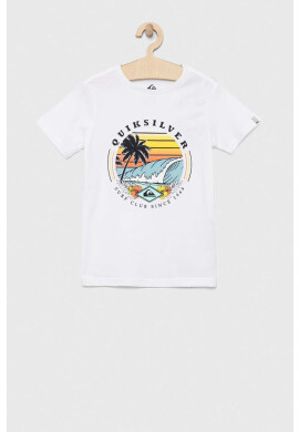Quiksilver Детска памучна тениска в бяло с принт - Pepit.bg