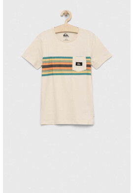 Quiksilver Детска памучна тениска в бежово с принт - Pepit.bg