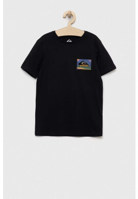 Quiksilver Детска памучна тениска в черно с десен - Pepit.bg