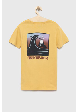 Quiksilver Детска памучна тениска в жълто с принт - Pepit.bg