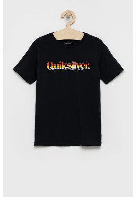Quiksilver Детска памучна тениска в черно с принт - Pepit.bg