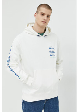 Quiksilver Памучен суичър в бяло с качулка с принт - Pepit.bg