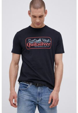 Quiksilver Памучна тениска в черно с принт - Pepit.bg