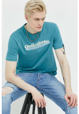 Quiksilver Памучна тениска в тюркоазено с принт - Pepit.bg